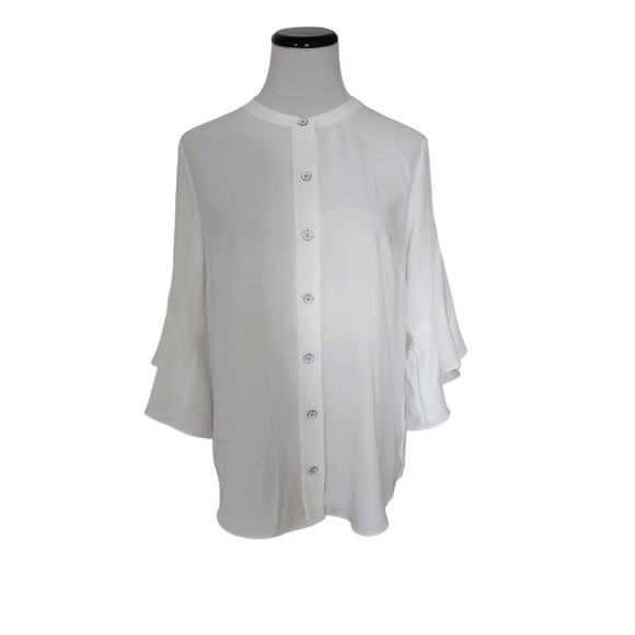 Cabi Flowy Button Front Work Blouse White Small - Picture 2 of 9